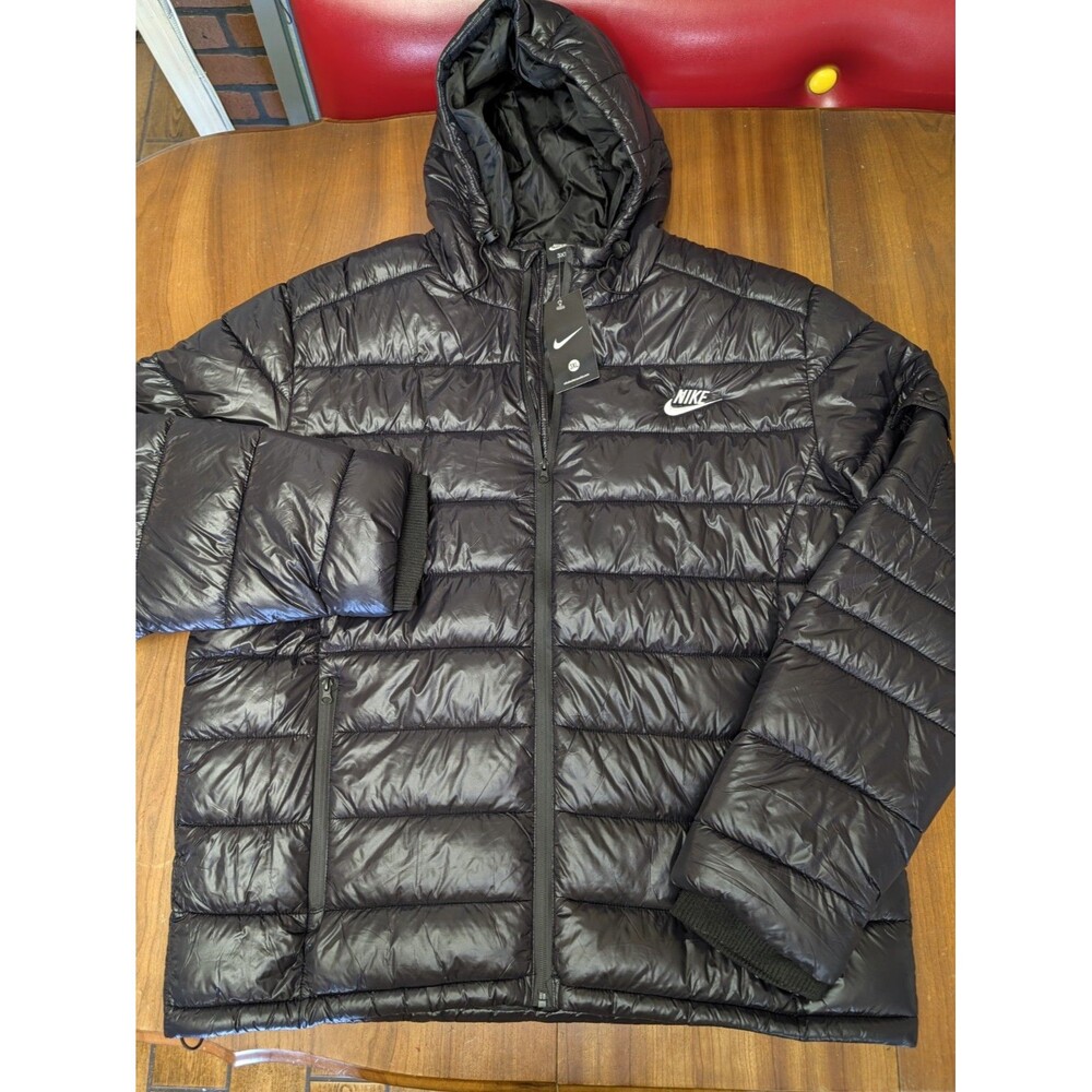 NEW Nike Quilted Puffer Jacket Men’s 3XL Black Hooded Full Zip 3X - Picture 1 of 16